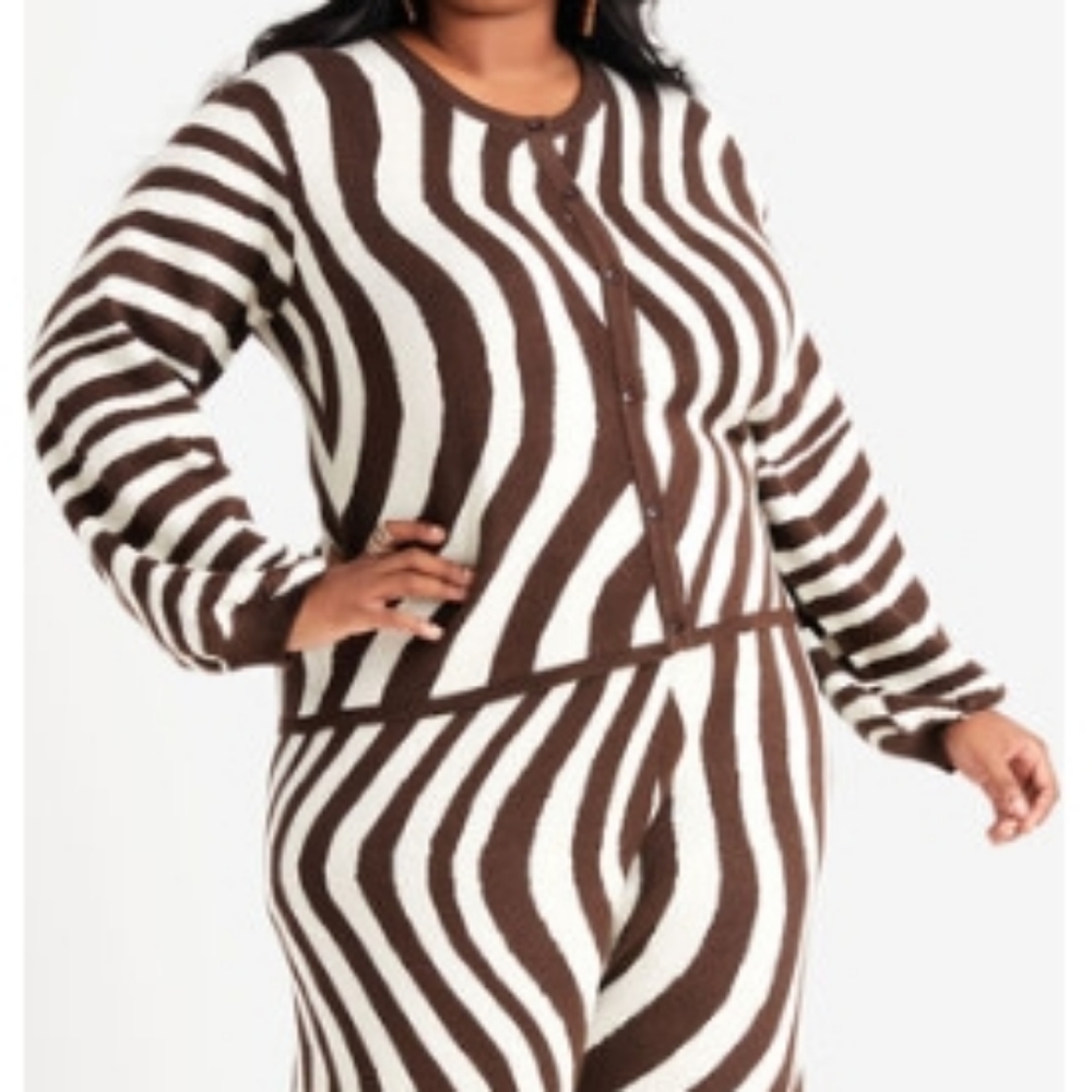 Ladies Cardigan Brown Striped Combo (Pants Separate)